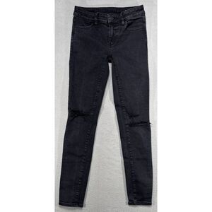 American Eagle Jegging Jeans Womens Size 0 Reg Black Stretch Ripped Gothic Denim